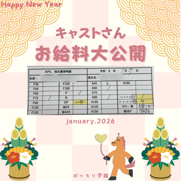 1月のリアルな女の子お給料！【12時-18時】