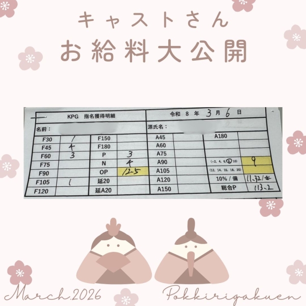 6日の女の子お給料はこちら！！【14時-ラスト】