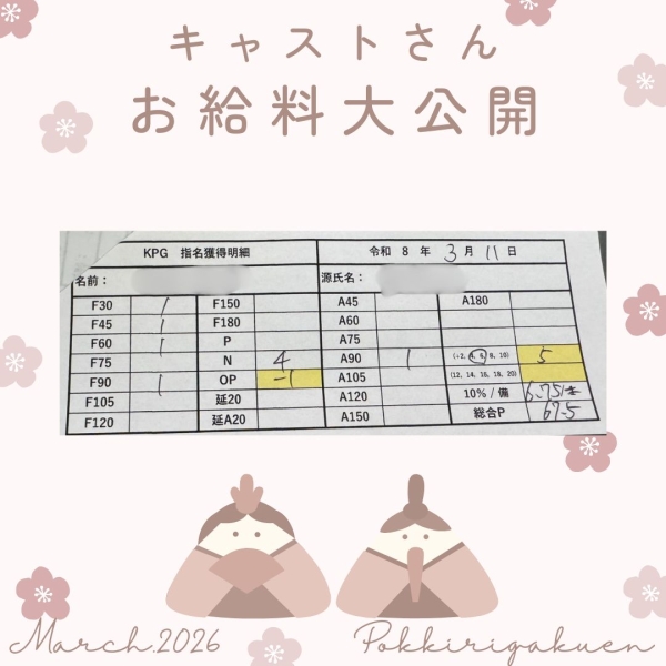 11日女の子お給料大公開！！【9時-16時】