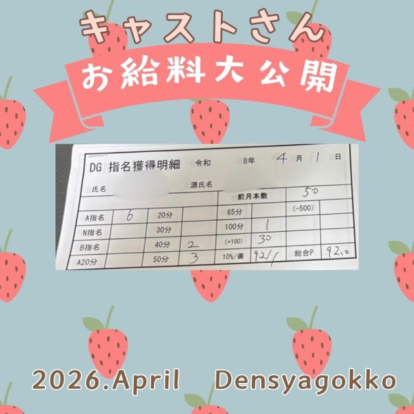 1日女の子お給料はこちら！【10時-18時】