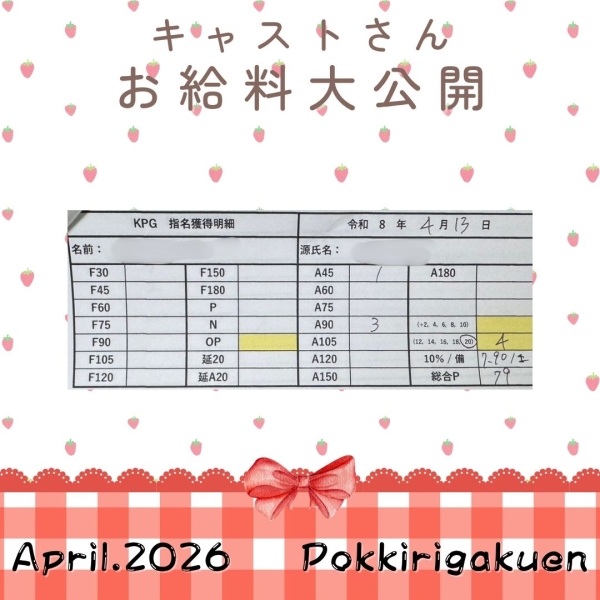 13日女の子お給料大公開！！【9時-16時】