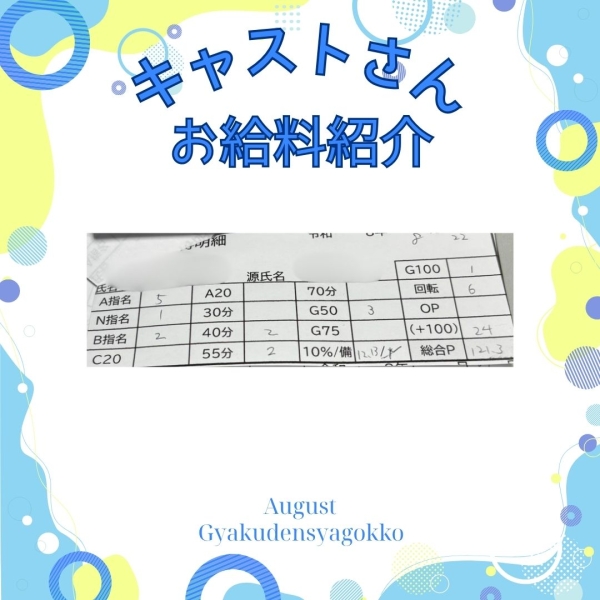 22日キャストさんお給料大公開！！【10時-22時】